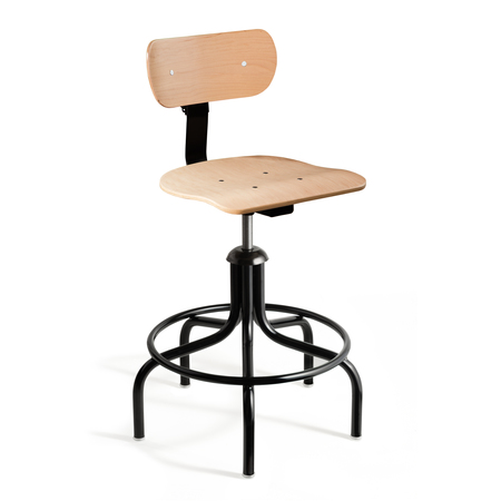 BEVCO Maple Plywood Chair, 5-legged Blk Tubular Steel Base, 22"-27" Seat Height Adj., 300lb Capacity 1502/5